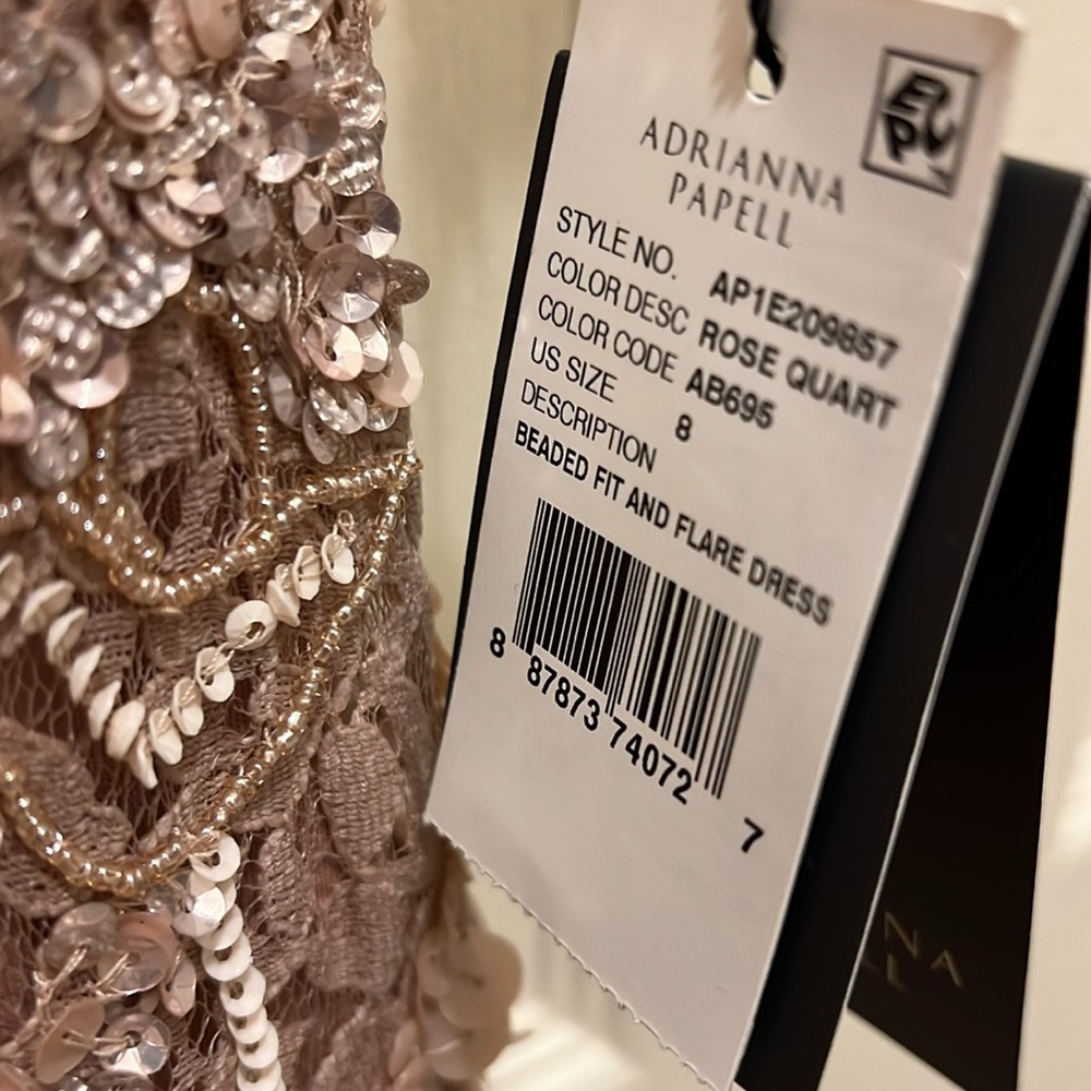Adrianna Papell Boat Neck 3/4 Sleeves Back Zipper Midi Beaded Dress-ROSE… - Picture 9 of 11